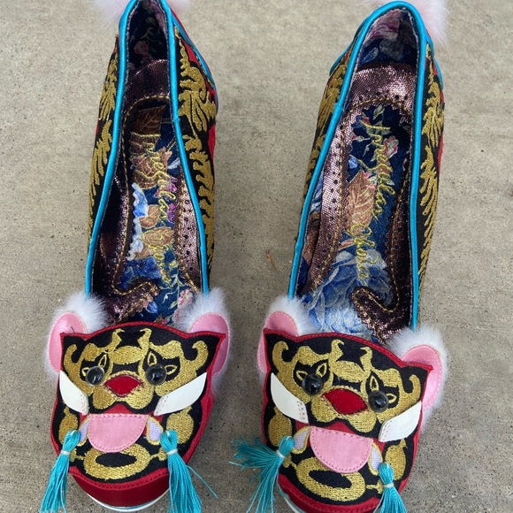 Irregular Choice Red and Blue Embroidered Heels - Picture 4 of 5